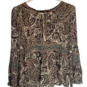 American Eagle Paisley Patterned Peasant Top NWT